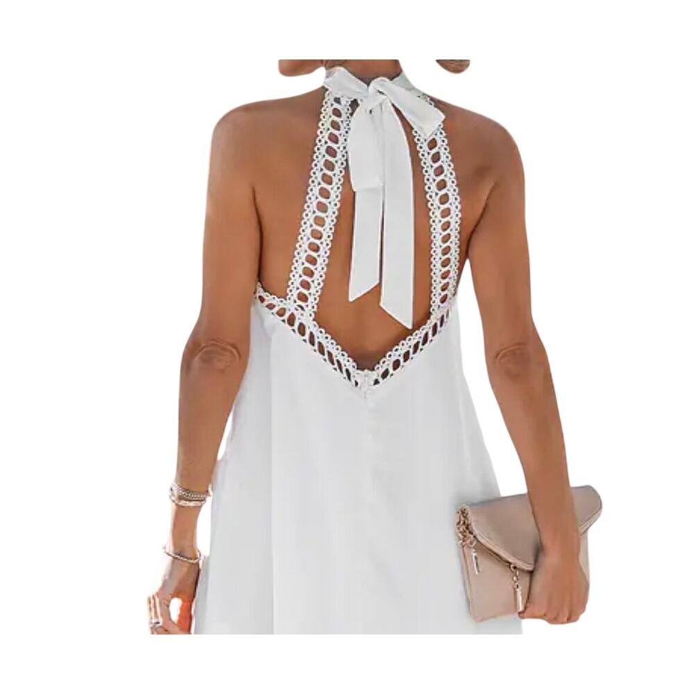Lace Halter Top White Backless pool cover Delicate Crochet NWT